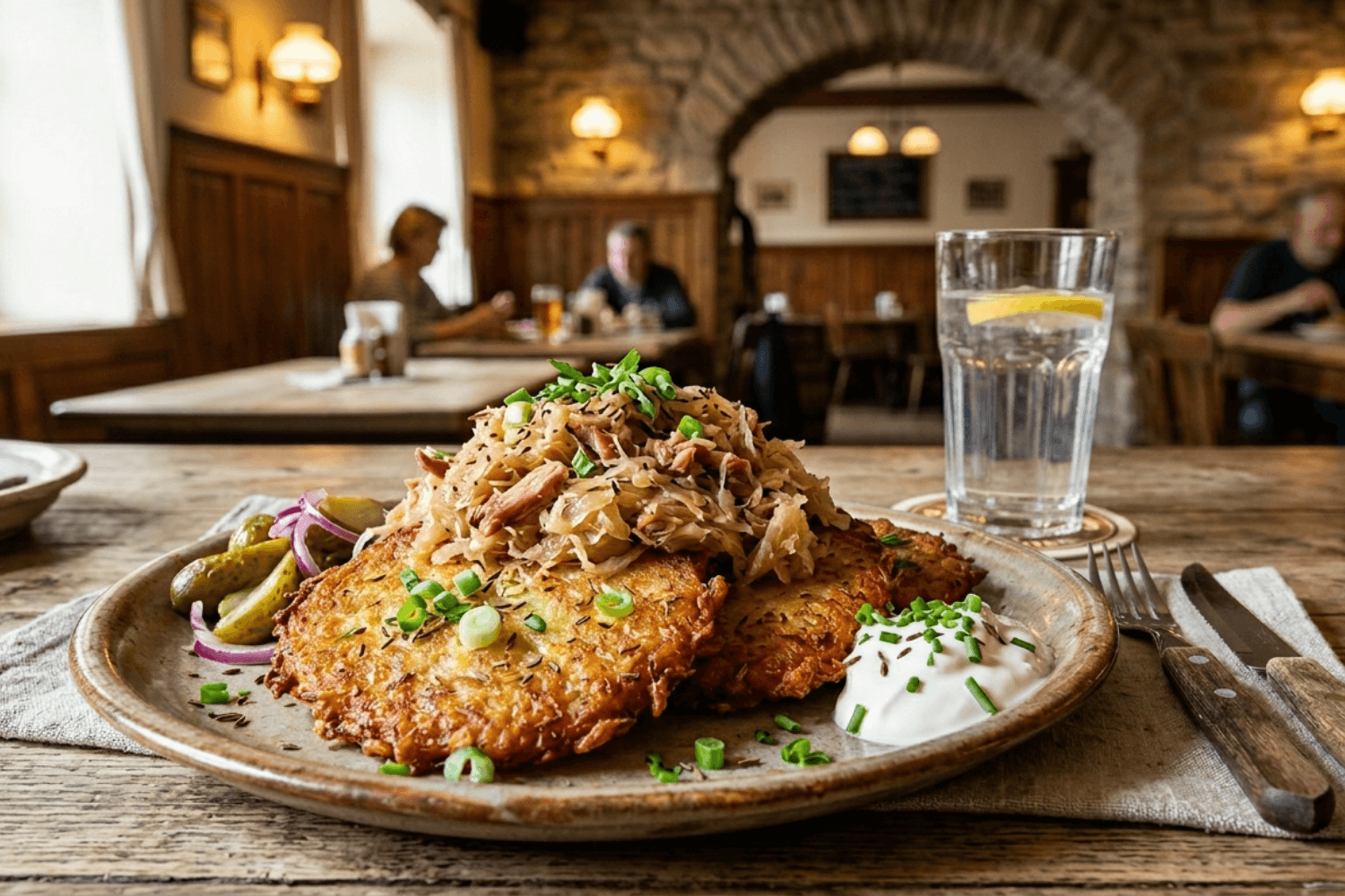 Bramborák se zelím a uzeným